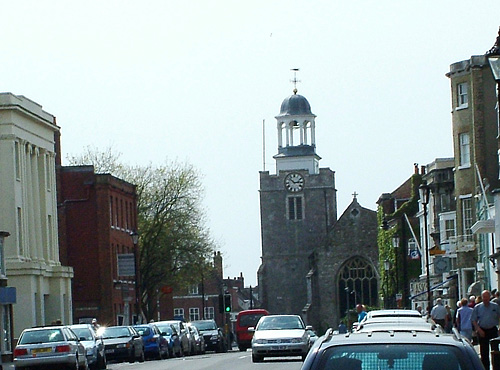 Lymington High Street towards St Thomas' church